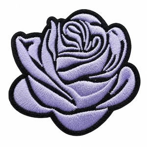 Purple Rose Patch Iron On, Embroidered Flower Applique for Jacket Backpack, Felt Backing Floral Patch, Optional Full Color Set 3x2.75in