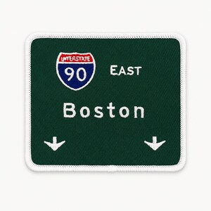 Massachusetts Patch Boston Road Sign Street Travel Souvenir City Highway Interstate Iron On Embroidered 3.5x3in