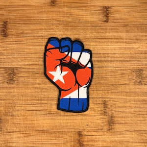 Cuba Flag Fist Iron-On Patch 4x2.75in Embroidered | Cuban Pride, Latina Pride | Protest Freedom Patch