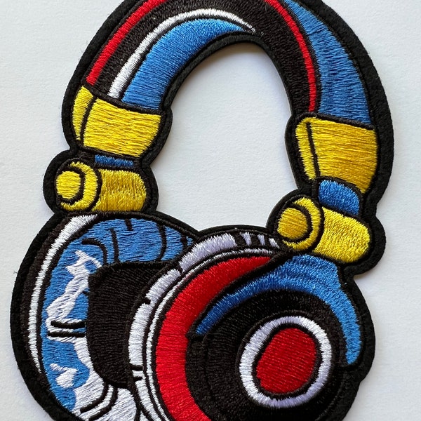 DJ Headphones Music Lover Iron On Patch 5 x 3.75 Inches