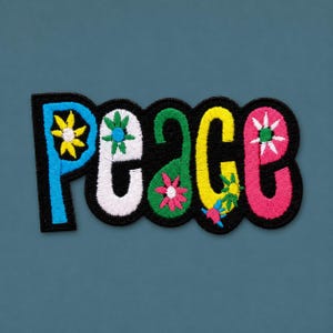 Peace Sign Patch – Flower Power Iron-On (Sew On) Embroidered Retro Boho Appliqué for Jackets, Backpacks & Hats 3.75x2 Inches