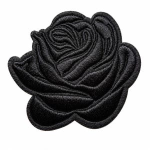 Black Rose Embroidered Iron-On Patch, 3 Inch Gothic Floral Applique for Jackets Bags Hats, Felt Backing Rose Patch