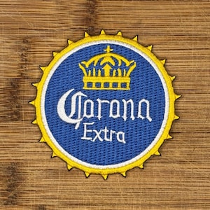 Corona Beer Bottle Cap Patch – 3&quot; Embroidered Vintage Iron-On Patch – Beach, Brewery, and Bar-Themed Applique for Jackets, Bags, and Hats