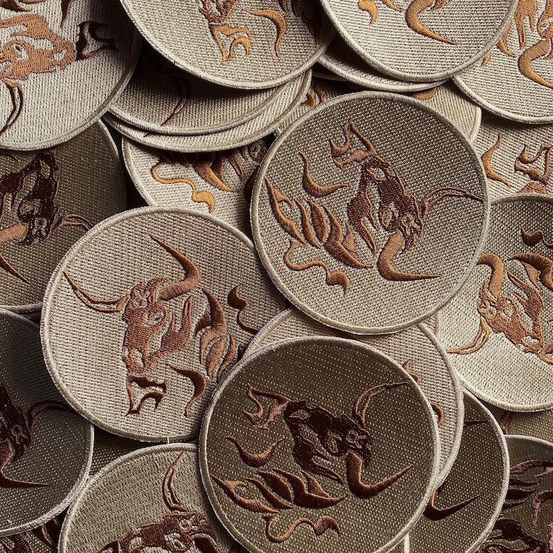 Collage featuring various angles and close-ups of the Taurus Astrology Sign Horoscope Iron On Patch, 3.5 Inches, showcasing its unique design and quality craftsmanship.
