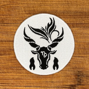 Capricorn Iron-On Patch – 3.5 Inch Embroidered Zodiac Goat Head Appliqué – Astrology Horoscope Patch for Jackets & Bags