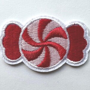 Christmas Patch Candy Peppermint Cute Holiday Sweet Treat Iron On Embroidered 2.25x1.25in