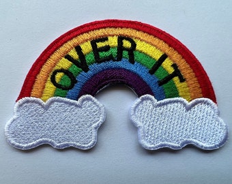 Rainbow Iron-On Embroidered Patch - 6-Color Arch with Clouds - Whimsical and Cheerful 3-Inch Iron-On Applique for Clothing and Accessories