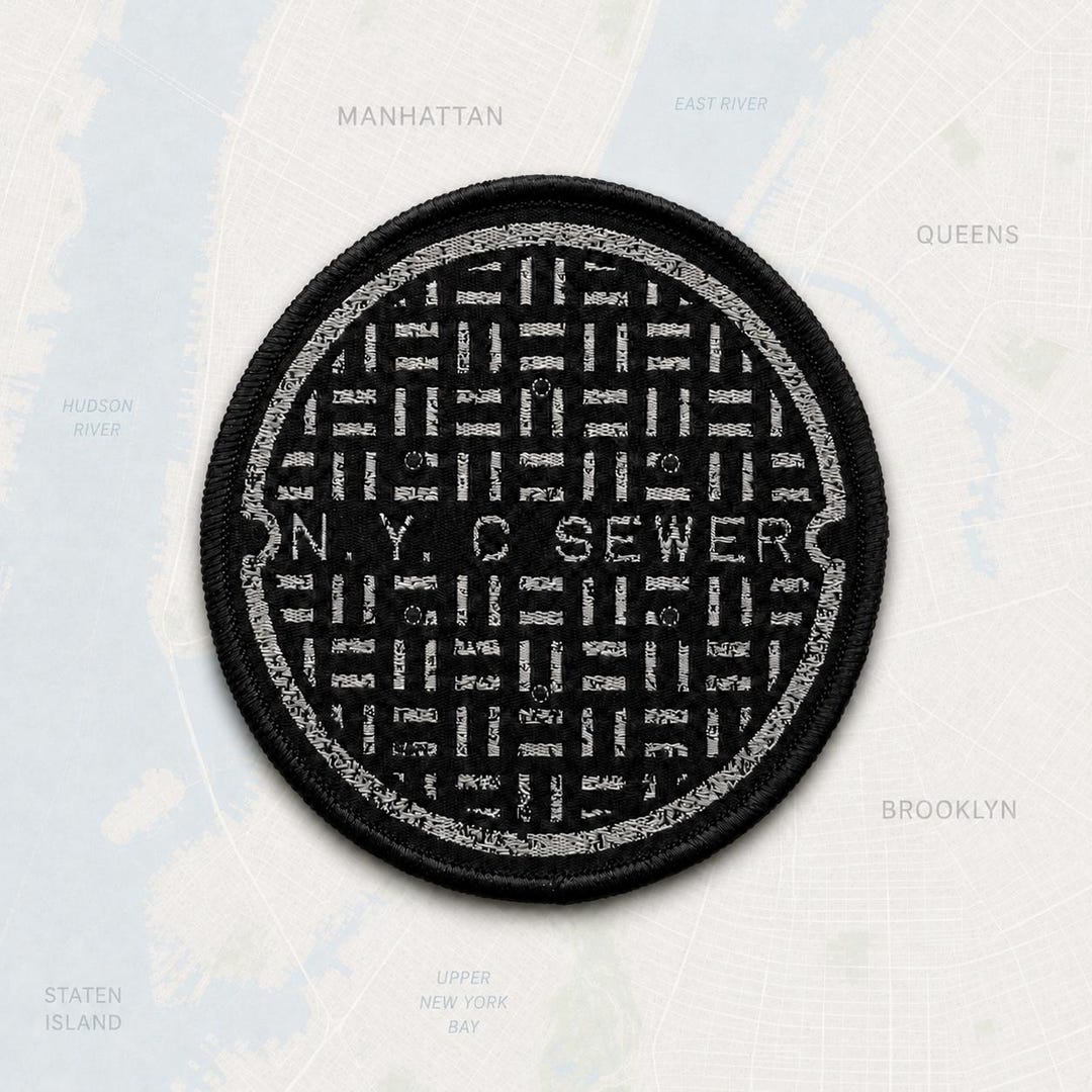 NYC Manhole Cover Patch, 3in Woven Iron-on Sewer Grate Badge