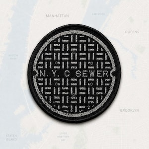 NYC Manhole Cover Patch, 3in Woven Iron-On Sewer Grate Badge, Urban Streetwear Jacket Backpack Patch, New York City Souvenir
