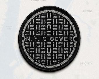 NYC Manhole Cover Patch, 3in Woven Iron-On Sewer Grate Badge, Urban Streetwear Jacket Backpack Patch, New York City Souvenir