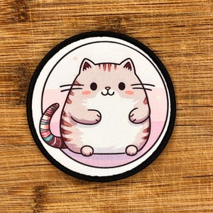 Cute Tabby Cat Iron-On Patch – 3” Sublimated Applique for Jackets, Backpacks & DIY Clothing