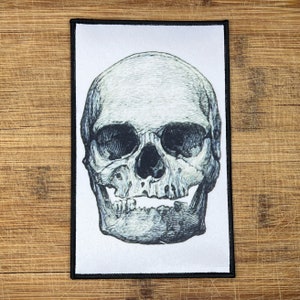 Unique Anatomical Skull Iron-On Patch – Vintage Medical Illustration – 6.5x4&quot; Gothic Embroidered Appliqué for Jackets, Bags, and DIY Fashion