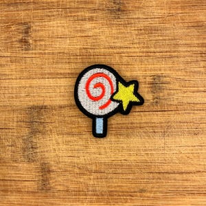 Parche de piruleta, aplique de caramelo, espiral, estrella, bordado termoadhesivo, 2 x 2 pulgadas