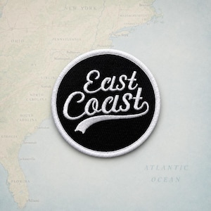 East Coast Embroidered Patch – 3in Round Iron-On Travel Badge for Jackets, Backpacks, Hats, and More
