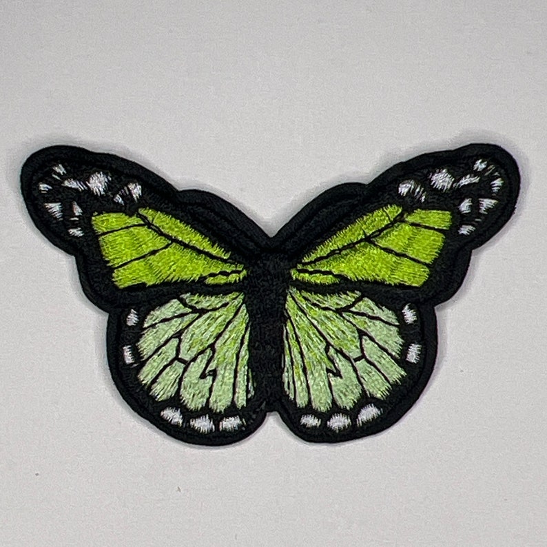Butterfly Iron-On Embroidered Patch 3 Inch Choose from 7 Vibrant Colors Light Green