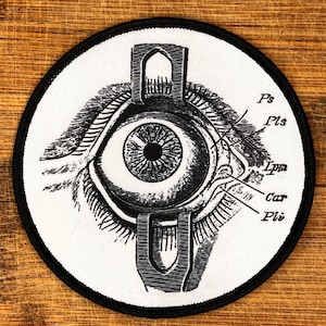 Anatomical Eye Iron-On Patch – Vintage Medical Illustration – 3-Inch Round Gothic Appliqué for Jackets, Bags, and Accessories