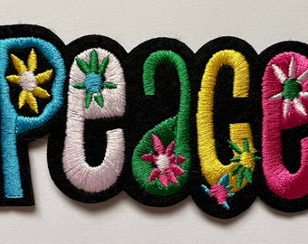 Peace Flower Power Rainbow Love Prosperity Pride Iron On Patch 3.75 Inches