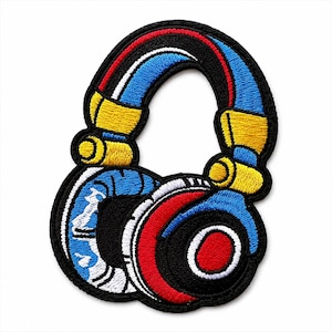 DJ Headphones Iron-On Patch Music Lover Embroidered Appliqué 5x3.75in