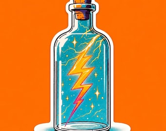 Lightning in a Bottle Vinyl Sticker - 4x2.5 Inch Waterproof Decal for Laptops, Water Bottles, and Gifts