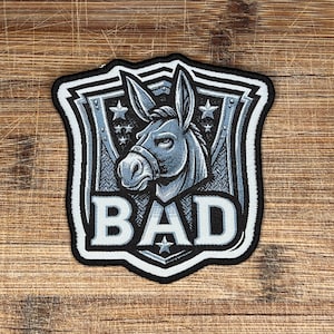 Badass Donkey Iron-On Patch 3.5-Inch Embroidered Applique Funny Animal Badge
