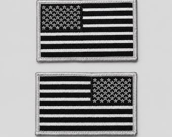 American Flag Patch (Black/Gray) 3.5x2 – Subdued USA, Iron-On or Hook & Loop, Right/Left Facing Tactical Morale Patch for Hats Vests