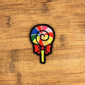 Lollipop Aufnäher Candy Aufnäher Regenbogen Swirl Schleife Aufbügler gestickt 7x4cm