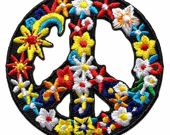 Peace Sign Patch 2.5 Inches Iron On Embroidery Rainbow Floral Love Pride Design
