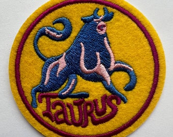 Taurus Astrology Iron-On Patch - 2.75 Inch Round Embroidered Zodiac Patch on Felt Backing - Horoscope Gift, Astrology Lover