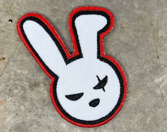 Punk Bunny Iron On Patch, Rebel Rabbit Embroidered Jacket Patch, Edgy Alt Backpack Patch 3x2in