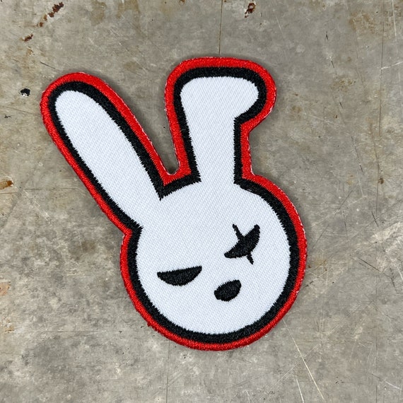 Punk Rock Bunny Head Iron-on Patch 3x2 Inch Edgy Rabbit With