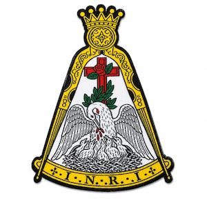 Rose Croix Patch 5x3.75 Inch Iron On, Masonic Pelican in Piety Emblem, Scottish Rite Freemason Woven Patch