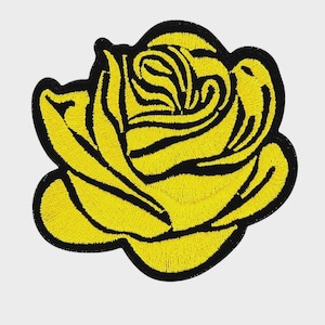 Yellow Rose Patch Iron On, Embroidered Flower Applique for Jacket Backpack, Felt Backing Floral Patch, Optional Full Color Set 3x2.75in