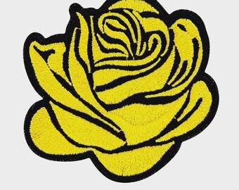 Yellow Rose Patch Iron On, Embroidered Flower Applique for Jacket Backpack, Felt Backing Floral Patch, Optional Full Color Set 3x2.75in