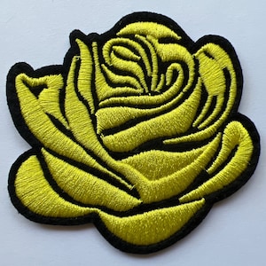 Yellow Embroidered Iron-On Patch - 3 Inch Gothic Floral Appliqué - Felt Backing, Bold Minimalist Design for Jackets, Bags, and Hats