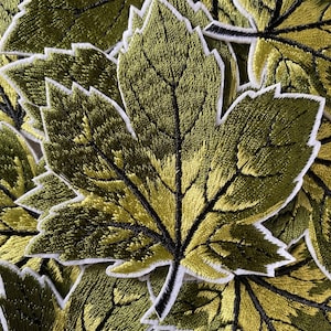 Decorative Olive Green Fall Maple Leaf Iron-On Appliqué for Clothing, Bags, and Accessories – 3x3 inches
