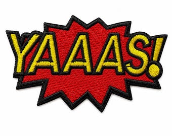 YAAAS 面白いアイロンワッペン、ジャケット、バックパック、デニム用の刺繍ポップアートワードアップリケ 2.75インチ