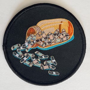 Skateboard Pill Bottle Iron-On Patch – 3-Inch Embroidered Skateboarding Art Applique for Jackets, Bags, and Hats