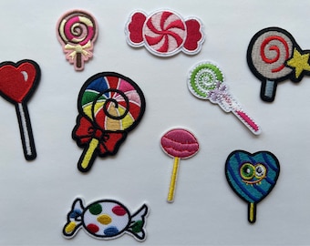 Sweet Treats Lollipop Iron-On Patches – Embroidered Hard Candy Appliqués – Fun & Colorful Designs for Jackets, Bags, and Crafts