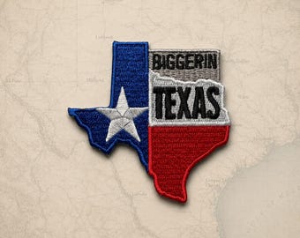 Texas Patch – Embroidered Iron-On State Patch – Bigger in Texas Design – Lone Star Souvenir 2.25 Inches