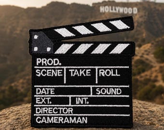 Film Slate Clapperboard Patch – Embroidered Iron-On Movie Set Patch for Jackets Backpacks Hats, Filmmaker Director Crew Gift