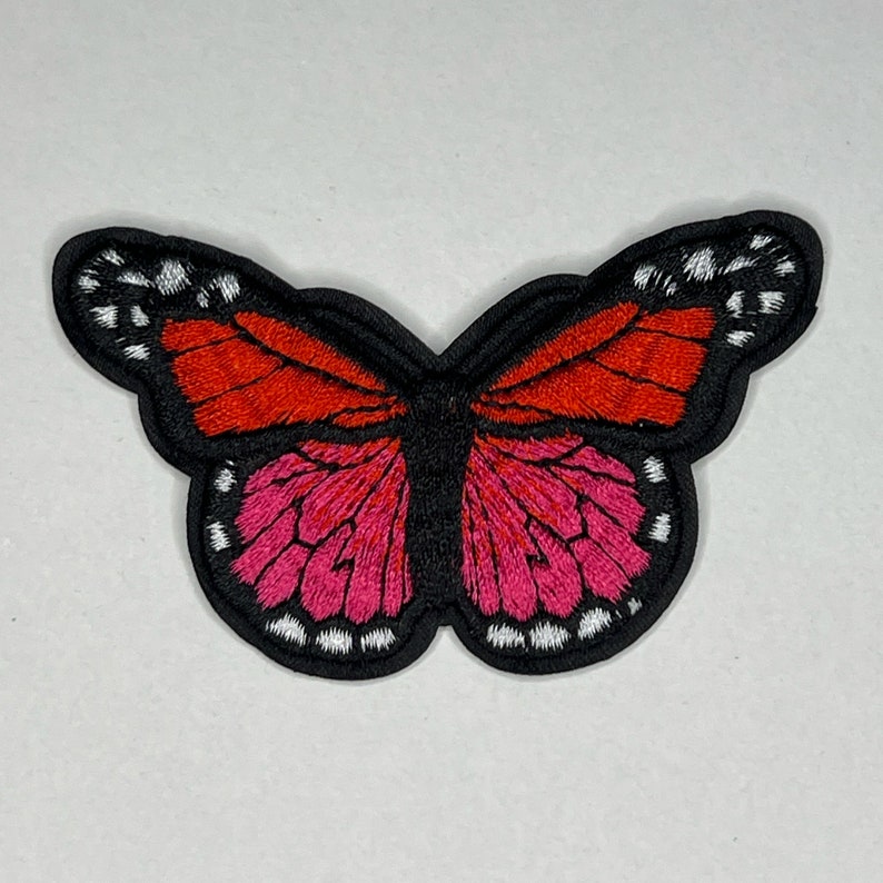 Butterfly Iron-On Embroidered Patch 3 Inch Choose from 7 Vibrant Colors Red / Pink