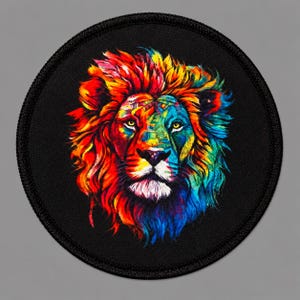 Lion Patch 3" – Iron On Round Watercolor Animal Applique for Jackets & Hats (Sew On Friendly)