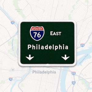 Philadelphia-patch – Interstate 76 East Highway-bord opstrijkbaar geborduurd Pennsylvania-reissouvenir 3,5 x 3 in