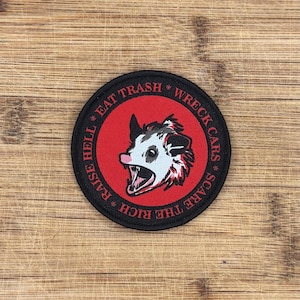 Funny Possum Patch – 3" Iron-On/Sew-On Woven Applique for Jackets, Backpacks, Hats