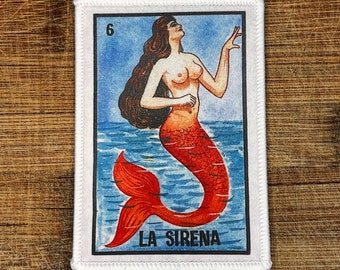 La Sirena Loteria Mexican Game Iron On Patch 3.5 x 2.5 Inches