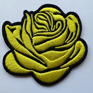 Toppa applicata con ferro ricamato con fiore di rosa gialla da 3 pollici