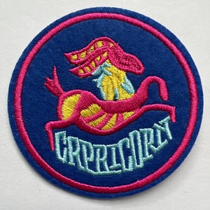 Capricorn Astrology Iron-On Patch - 2.75 Inch Round Embroidered Zodiac Patch on Felt Backing - Horoscope Gift, Astrology Lover
