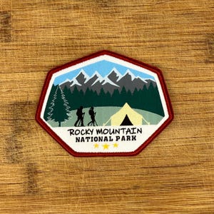 National Park Patch Rocky Mountain 4×3" Iron-On (Sew On) Embroidered Colorado Souvenir for Backpacks Jackets Hiking/Camping Mountain Shield