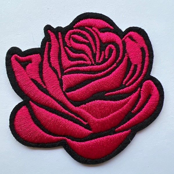 Red Rose Flower Embroidered Iron On Appliqué Patch 3 Inches