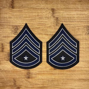 Parches de rango de sargento – Franjas de seguridad de la policía militar en negro, azul y gris – Juego de 2 piezas de 4,25" x 3"